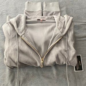Juicy Couture Jeweled Pull Zippered Light Grey Velour Hoodie - Size Large